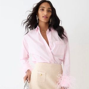 J.Crew Women’s Feather-trim cotton poplin button-up shirt with collar. Sz 14